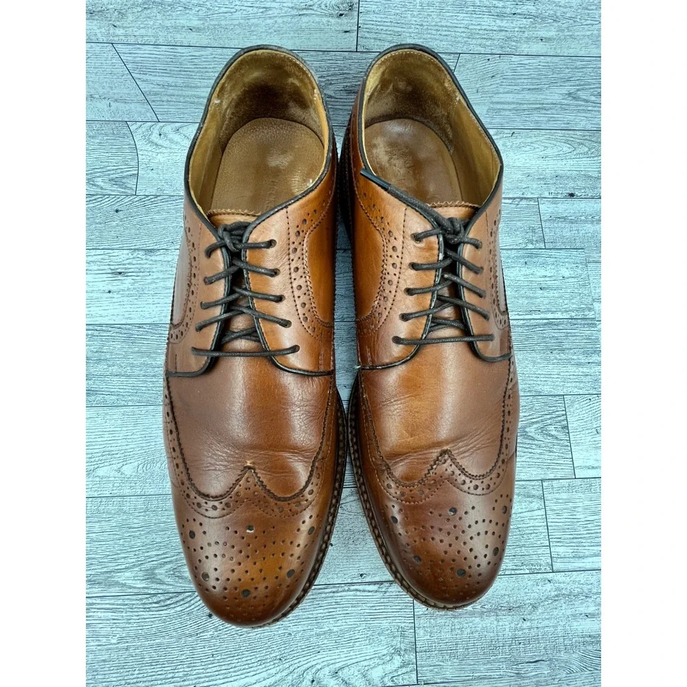 Beckett Simonon Yates Tan Leather Wingtip Brogue Oxford Dress Shoes Men Sz 10.5